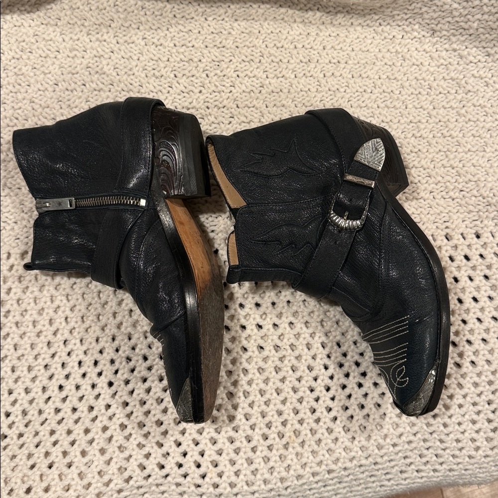 GOLDEN GOOSE ANNICE WOMENS 8 Black Leather Western Ankle Boots